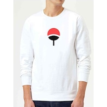 Uchiha Clan Baskılı Beyaz Erkek Örme Sweatshirt