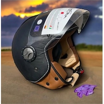 701 Deri Kaplı Yarı Camlı Elektrikli Bisiklet Motosiklet Scooter Kaskı 2xl Beden Siyah