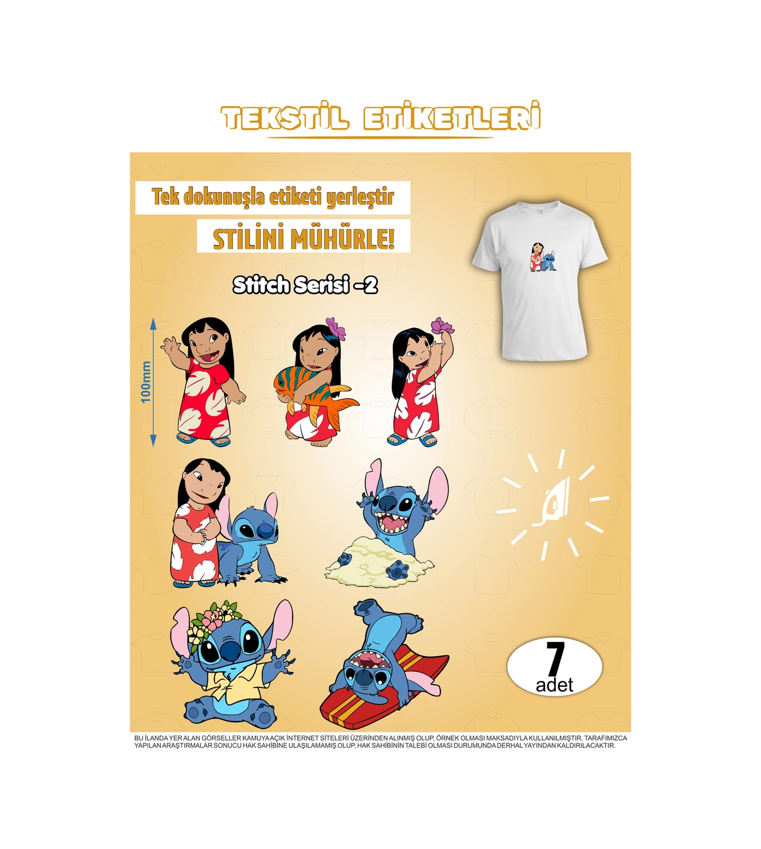 Ütü İle Yapışan Kıyafet Etiketi Stitch Serisi -2 7li Set Karışık