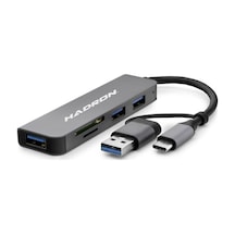 Usb 3.0 & Type-c Combo Hub Kart Okuyucu 5 Port - Gri Hdx7826
