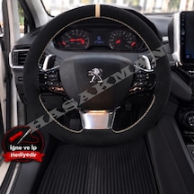 Peugeot 2008 Dikme Direksiyon Kılıfı Full Alcantara Süet Bej Yüzük Ve Bej Dikiş 2019-2023 Siyah