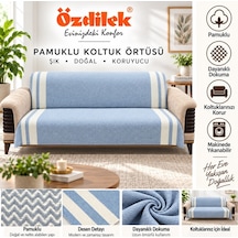 Özdilek Pamuklu Kaymaz Zigzag Koltuk Örtüsü 170x210 - İndigo İndigo Mavi