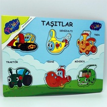 Ahşap Oyuncak Tutmalı Puzzle Taşıtlar Traktör Kepçe Tren Minibüs
