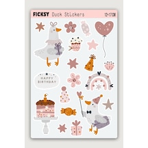 Sevimli Ördek Doğum Günü Temalı Sticker Seti -20 Adet Etiket Çıkartma Diğer