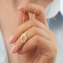 925 Ayar Gold Baykuş Gümüş Kolye