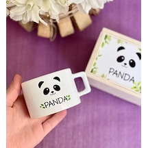 Ahşap Kutusunda Sevimli Panda Kupa Bardak Acı Kahve