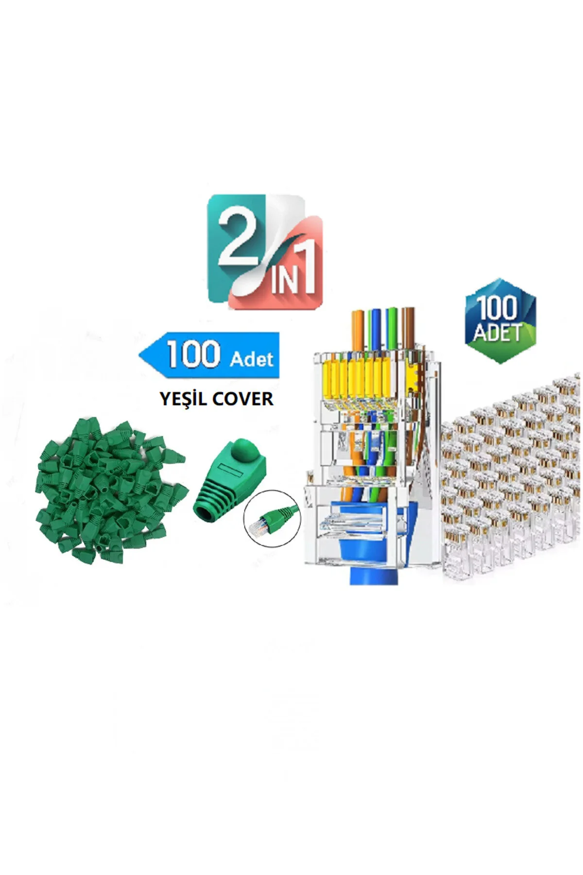 Yeni Nesil Rj45 Cat5 Cat6 Konnektör Delikli + Ağ Kablosu Boot Koruma Cover Kılıfı Konektörü Yeşil