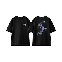 Thewert Voleyboll 5 Tasarım Sırt Baskılı Pamuk Siyah Oversize T-shirt