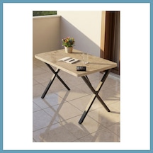 Bezos Mutfak Masası 110x70 Cm Modern Ahşap Görünümlü Yemek Masası Ofis Bahçe Balkon Cafe Masa 9831 Travert Mbt06 Çok Renkli