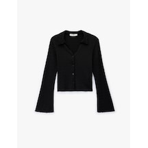 Koton Slim Fit Uzun Kollu Düğmeli Dokulu Klasik Yaka Bluz Siyah 6sal10137ık Siyah