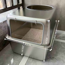Monozone Büyük Boy Çelik Kedi Kum Kabı Kapalı Sıçrama Önleme Metal Kedi Tuvaleti Paslanmaz Kedi Yatağı