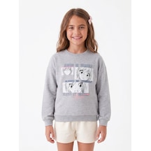 Onloox Kız Çocuk Gri Melanj Kız Çocuk Gri Melanj Pamuklu Bisiklet Yaka Tam Kalıp Şaşkın Kız Baskılı Sweatshirt 9-10 Yaş