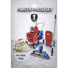 Umbex Çift Kovalı Krom Paspas Arabası Temizlik Arabası Islak Mop Seti 10 Adet Islak Mop