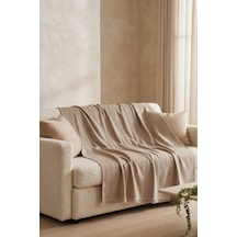 İskandinav Dokulu Pamuklu Saçaklı Koltuk Örtüsü Ve Koltuk Şalı Kaymaz Terletmez 170x200 Cm Bej