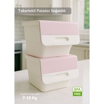 2 Li Tekerlekli Patateslik Soğanlık Erzak Kutusu Organizer Sebzelik Beyaz-pembe 24 Lt Pembe-beyaz