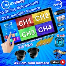 2 Adet 1080p Ahd 150'' Ultra Mini Metal Kasa Kamera 10.36'' Dokunmatik Dvr Ekran 12 V