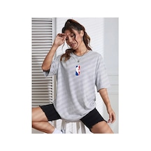 Tarzsokak Unisex Kadın/erkek Nbbaa Özel Baskılı Renkli Oversize Penye T-shirt Gri