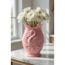 Kuğu Desenli Dekoratif Vazo 15 Cm 3d Baskılı Mat Dokulu Şık Masa Ve Raf Dekoru Pembe