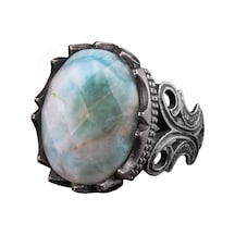 Erkek Sterlin Gümüş Yüzük - Doğal Larimar Taşı Gümüş
