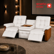 Smarto Relax Berlin 3 Lü Orta Konsollu Bardaklıklı Yatar Ayak Uzatmalı Ergonomik Deri Sinema Tv Koltuğu Beyaz