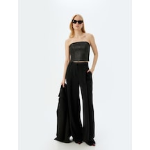 Koton Straplez Crop Parıltılı Dokulu Kolsuz Fermuarlı Bluz Siyah 5wak60015fw Siyah