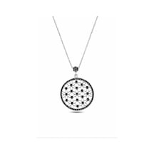 Çekirdekjewelry 925 Ayar Gümüş Kaplama Siyah Taşlı Yuvarlak Kolye Zarif Ve Şık Tasarım Gri