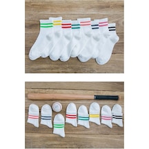 Bgk Unisex 8 Çift Koton Ekonomik Beyaz Renk Desenli Tenis Çorap Beyaz