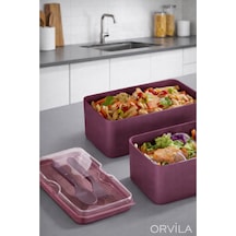Mega Boy 2 Katlı Yemek Saklama Kabı 2 Litre - Kendinden Çatal Kaşık Servisli Lunch Box Set Mürdüm