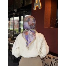 Qalortex Scarf Pamuklu Soft Roza Desen Eşarp-yağ Yeşil Yağ Yeşili