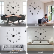 Büyük 3d Çerçevesiz Duvar Saati, Modern Sessiz Ayna Kendin Yap Çıkartma Duvar Saati Oturma Siyah