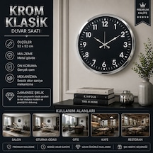 Krom Standart Dekoratif 52 X 52 Cm Duvar Saati Klasik Metal Beyaz Kadran