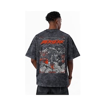 Berserk Guts Anime Baskılı Unisex Oversize Eskitme Yıkamalı Tişör Siyah