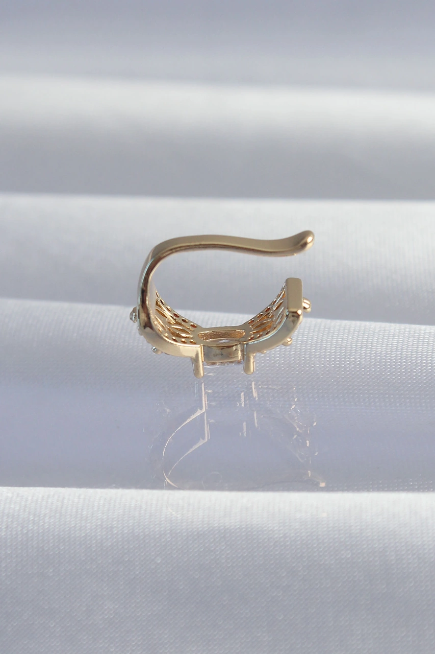 Pirinç Renk Zirkon Taş Kaplama Earcuff Küpe Açık Gold