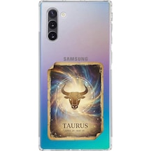 Samsung Galaxy Note 10 İle Uyumlu Burç Kartları Boğa Tasarımlı Şeffaf Silikon Kılıf Şeffaf