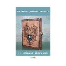 Ejderha İşlemeli Taşlı Deri Defter 21x16 Cm Çok Renkli