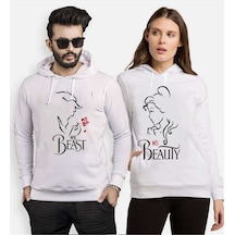 Tshirthane Beast Beauty Gül Sevgili Kombinleri Kapüşonlu Kombini