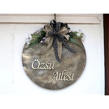 Kişiye Özel Ahşap Kurdelalı Kapı Süsü 35 Cm Kahverengi