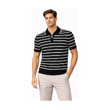 Ertaştrendstore Erkek Triko Polo Yaka Fermuarlı Çizgili Tişört T-shirt Yazlık Şık - Siyah Çok Renk