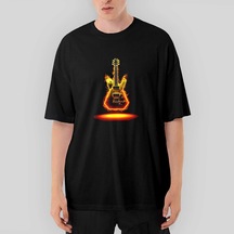 Electro Guitar Fire Oversize Siyah Tişört Siyah