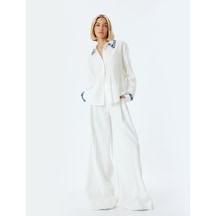 Koton Viskon Gömlek Renk Kontrastlı Uzun Kollu Tencel Kumaş Kırık Beyaz 5wak60056pw Ekru