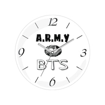 Army Bts Çap 30cm Sessiz Akar Bombeli Gerçek Cam Duvar Saati Beyaz - Siyah