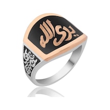 Gümüş Allah Görür Yazılı Erkek Yüzük Çok Renkli