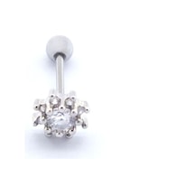 Ferizz 316l Çelik Zirkon Taşlı Çiçek Şekilli Piercing Prc-171 Gümüş