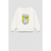 Monila Erkek Çocuk 3 İplik Kumaş Leopar Baskılı Pamuklu Sweatshirt Ekru