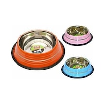 Flip Renkli Şeritli Çelik Kedi Ve Köpek Mama Kabı Kırmızı 710ml
