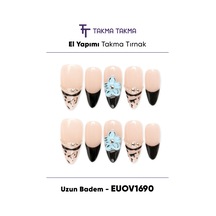 Euov1690 Uzun Badem 10'lu Tekrar Kullanılabilir El Yapımı Protez Takma Tırnak S