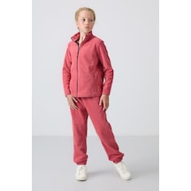 Tommy Life Yaban Gülü Kalın Yumuşak Dokulu Standart Fit Nakışlı Polar Kız Çocuk Eşofman Alt - 75155 Gül