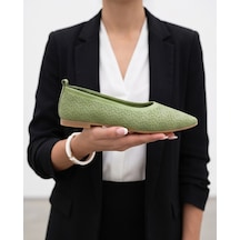 Futsishoes Stella Yeşil Hakiki Deri Lazer Kesim Kadın Babet Ayakkabı
