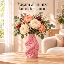 Dekoratif Vazo Burgu Formlu Taş Dokulu Modern Kuru Çiçeklik Açık Pembe