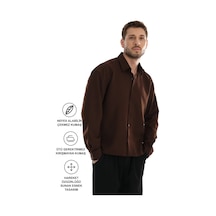 Redline Base Oversize Yumuşak Teri Emen Kolay Ütü Nefes Alan Erkek Gömlek Kahverengi